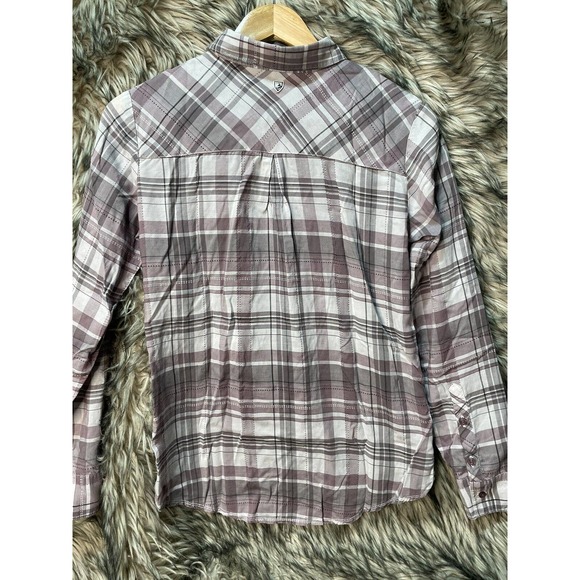 Kuhl Plaid Blouse Lavender 1/4 Button Up Shirt Women's size S - Picture 6 of 6